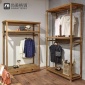 尚美格调铁艺实木复古展示架服装店落地式衣架中岛架组合双层高架